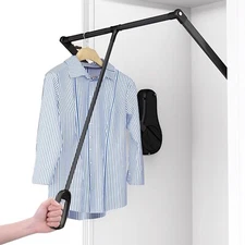 Pull Down Closet Rod 66 lbs Load Capacity With Ergonomic Handle Black33.4-45.3"