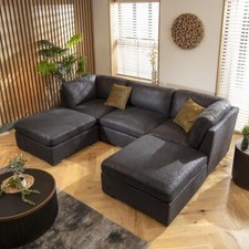 Modern Small 3 Seater Modular U Shape Corner Sofa Couch Chaise Black