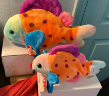 VTG 1999 Ty Beanie Baby Buddy-LIPS-Multicolored Tie-Dyed Fish-NEW OLD STOCK-MWMT