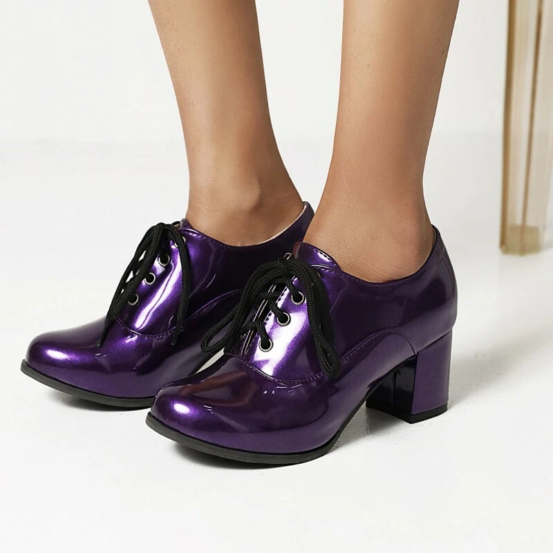 Women's Round Toe Lace Ups Oxfords Casual College Block Heel Shoes New British