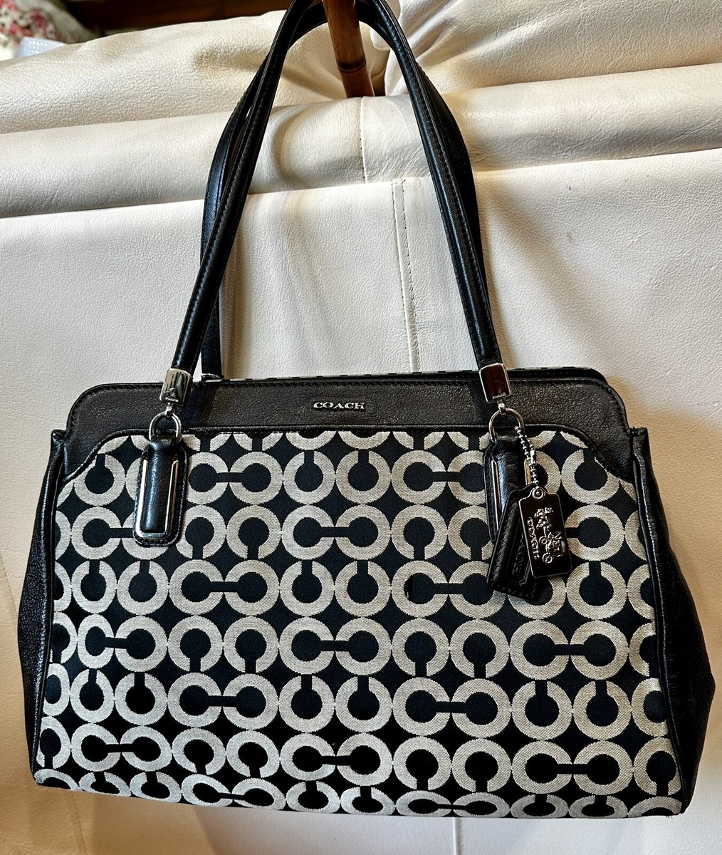 COACH Madison Op Art Sateen Kimberly Carryall Handbag Black White