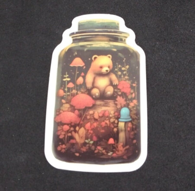 Bear Sitting On Log Inside Jar Sticker 2'' x 1.25''