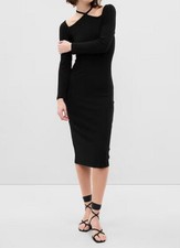 Gap Black Tie-Neck Cutout Soft Stretch Rib Knit Midi Dress Medium NEW $79
