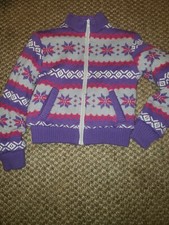 VTG Buttons Snowflake Girl Purple Fairisle reversible sweater 10-12 holiday