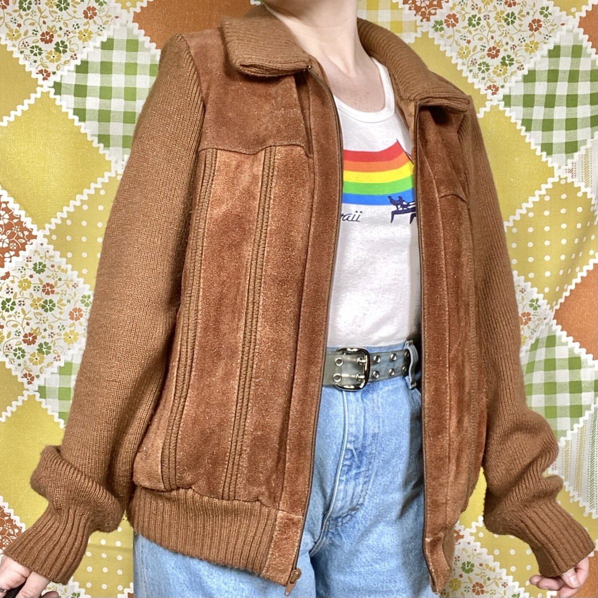 Vintage 70s brown suede/knit Felipe jacket size M View 2