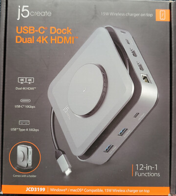j5create USB-C Dock Dual 4K HDMI Port Hub, 12-in-1, (JCD3199) | eBay