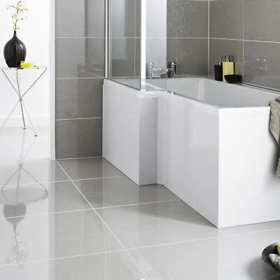AURORA White Gloss Shower Bath Panel 1700mm - L Shaped Side MDF Bathroom