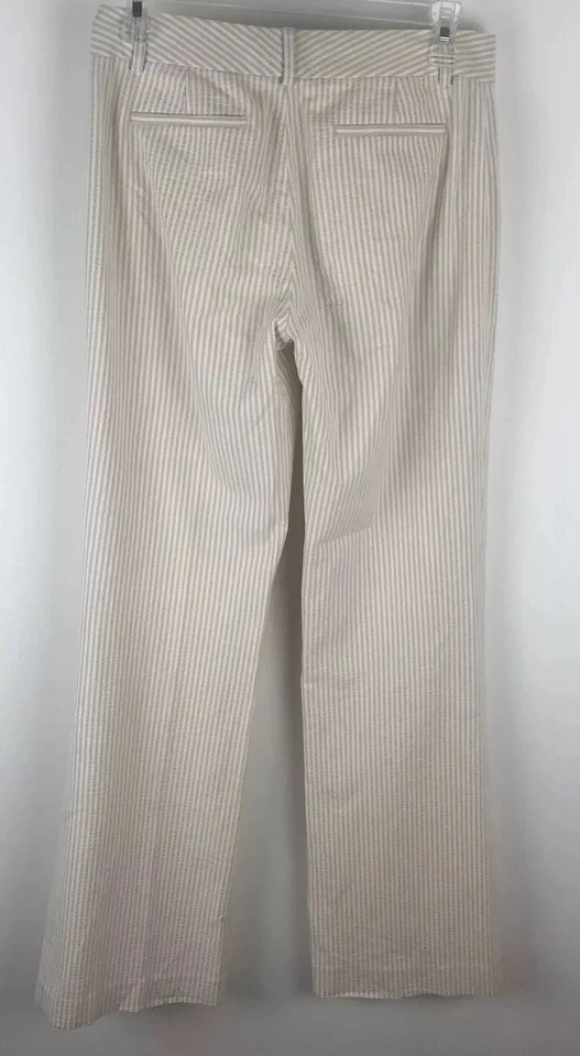 Pantalones de vestir para mujer Elie Tahari 4 algodón elástico marrón blanco a rayas acampanados Foto 2 de 4