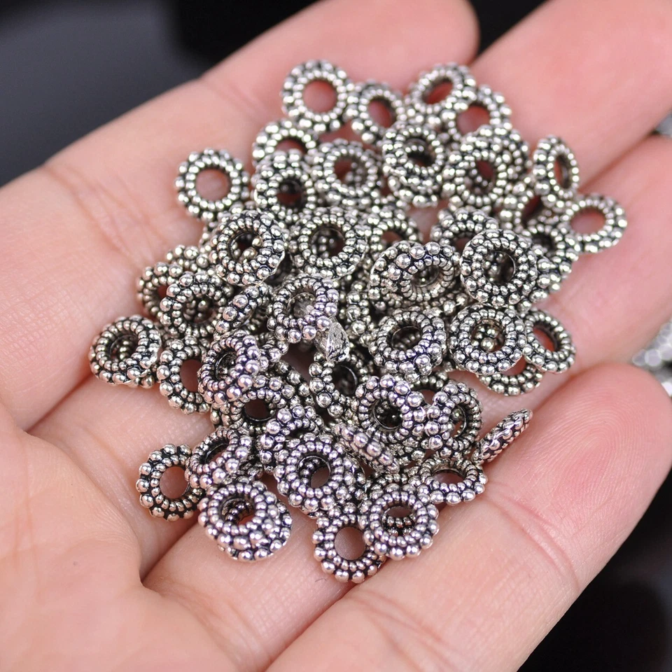 50pcs 8mm Tibetan Silver Rondelle Loose Metal Spacer Beads for Jewelry Making - Image 2 of 2
