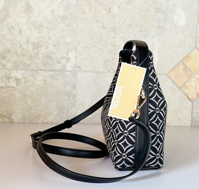 MICHAEL KORS EMBER SMALL SHOULDER CROSSBODY BAG JACQUARD MK BLACK