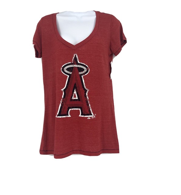 MLB Anaheim Angels Baseball Authentic Majestic Red Women T Shirt Size