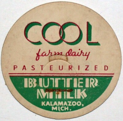 Vintage milk bottle cap COOL FARM DAIRY Butter Milk Kalamazoo Michigan unused