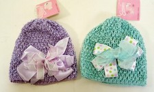 Almar Sales Co. Expressions Infant Hat W/Bow Set Of 2 Purple Green New W/Tags