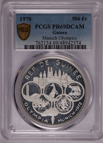 1970 GUINEA SILVER 500 FRANCS MUNICH OLYMPICS - PCGS PR 69 DCAM