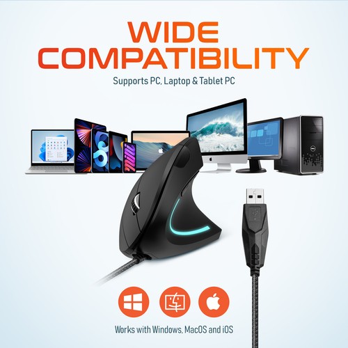 Delton S12 Vertical Ergonomic USB Wired Mouse - Black - Picture 8 of 9