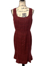 Tory Burch Women's Red Tweed Sleeveless Fluted Hem Sheath Dress Size 8