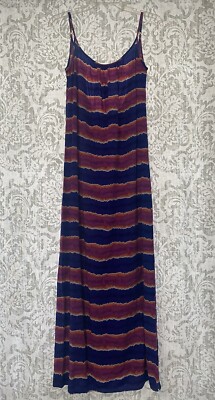 Tommy Bahama Rayon Striped Tie Dye Tie Back Boho Vacation Maxi Dress Blue Pink S