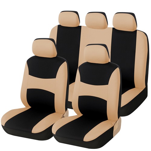 9Pcs Full Set 5seats Cars Seat Cover Protection Cushion Beige Polyester Fabric eBay