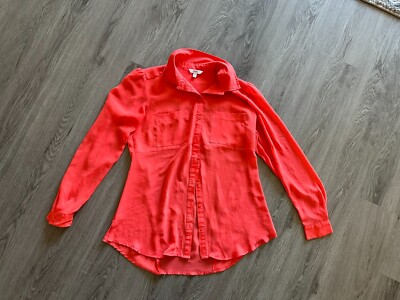 kohls red dress shirt Kohls Candie's Long Sleeve Button-Down Dress Shirt - Medium - Coral /  Orange Red