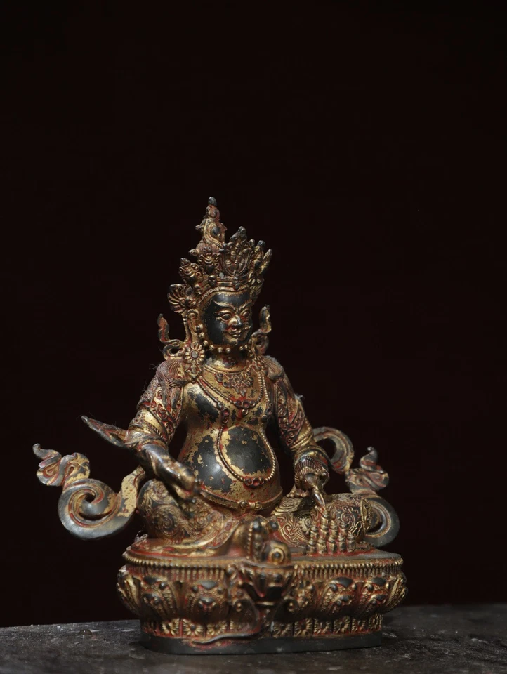 8.3" China old Tibetan Buddhism temple Bronze gilt Yellow Jambhala Buddha statue - Image 4 of 4