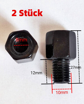 2 Stück Universal Spiegeladapter M8 Rechtsgewinde auf M10 Rechtsgewinde Schwarz