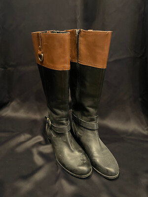 Bandolino Two Tone Leather Tall Riding Boots Women's Size 7M BDCHAMBERW  14140713