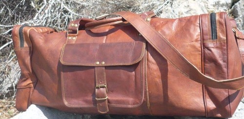 Grand Sac De Voyage Vintage En Cuir Souple - Couleur Cognac / Fauve
