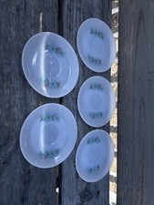 5 Vintage Fire King Milk Glass Bonnie Blue Flowers Saucer Plates Beautiful   
