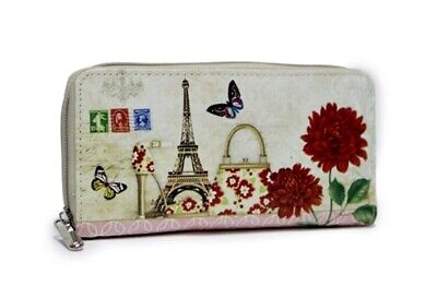Art Deco Seamless Pattern Eiffel Tower Gold Color Places Leather Zipper Clutch Bag Wallet Large Capacity Long Purse For Women Customized 