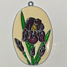 Vintage Purple Iris Suncatcher - 4.75  Oval - Flower - Floral