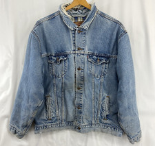 VTG 80s Trashed Levi’s Mens Blue Denim Jacket Chest 55" Flannel Lined USA Made