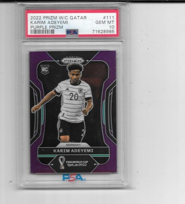 2022 PRIZM WORLD CUP KARIM ADEYEMI RC PURPLE PRIZM # 23/199 GEM MINT PSA 10