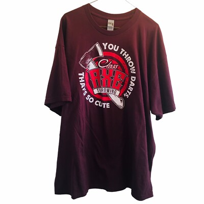 Axe Throwing T-Shirt Awesome Logo Hobby Class Axe Maroon 2XL Gildan Hammer