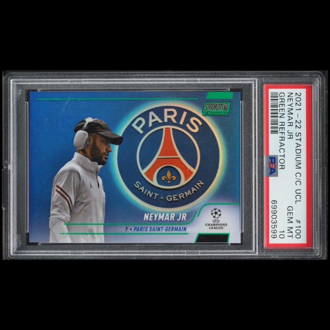 PSA 10 2021-22 Topps Stadium Club Chrome UCL Neymar Jr Green Refractor /150 #100