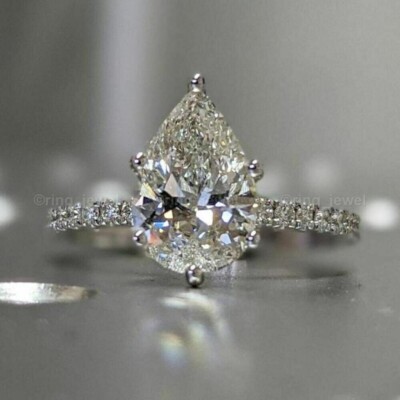 Pear Shape 2.30Ct Diamond White Gold Finish Engagement Ring Simulated Size 8.5