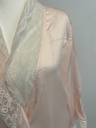Vintage Bert Yerlin For Iris Medium Robe Pink Satin Lace Long Sleeve Floor - Picture 4 of 9