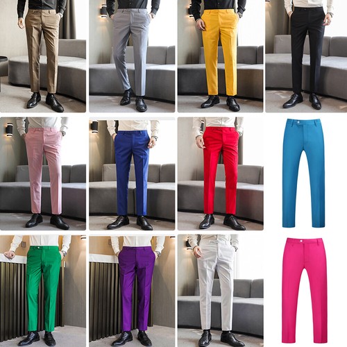 Mens Straight Leg Suit Pants Wedding 