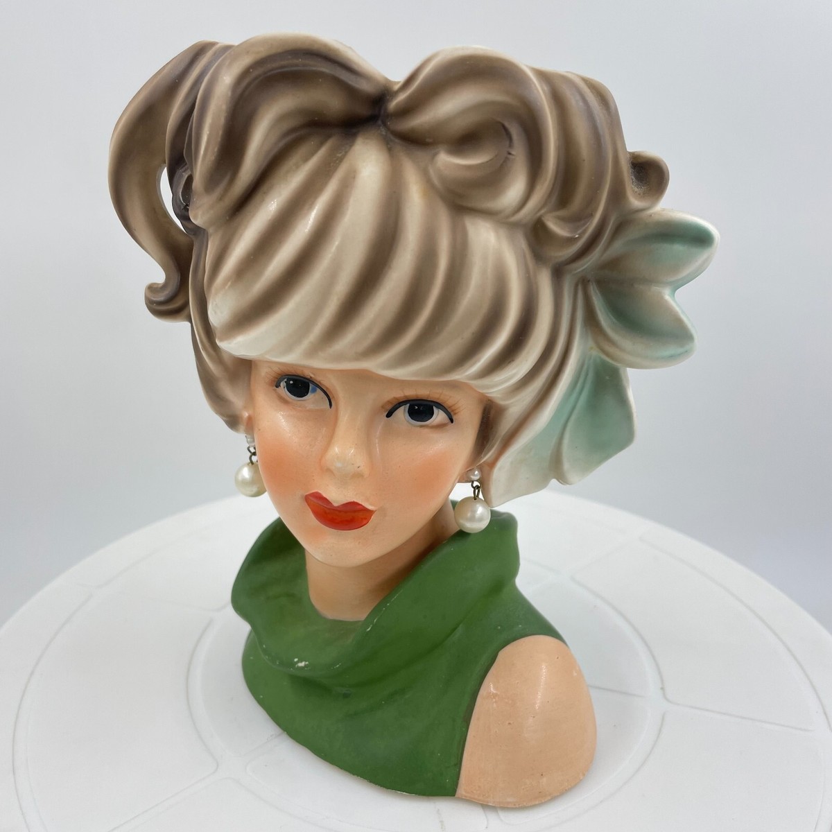Vintage Relpo Lady Head Vase K1695 Teen Bow Pearls Japan | eBay