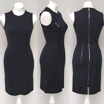 OF/Mercer Midnight Blue Faux Leather Trim Dress 0 Bodycon Work Evening Glam