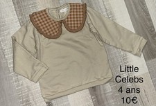 LITTLER CELEBS  4 Ans Fille : sweat shirt BEIGE GRAND COL à CARREAUX neuf