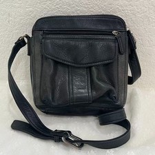 Vintage Fossil 75082 Black Pebbled Leather Crossbody Messenger Bag Purse