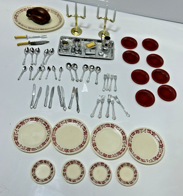 Sindy Dining Room Serving Plates Utensils Marx Doll House Miniature Silverware