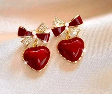 Heart earrings Bow valentine fashion jewelry NEW Free Shipping 1 inch