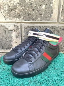 Baskets montantes Gucci Ace Stripe noir/vert/rouge 523472 pour homme US 8,5UK 8