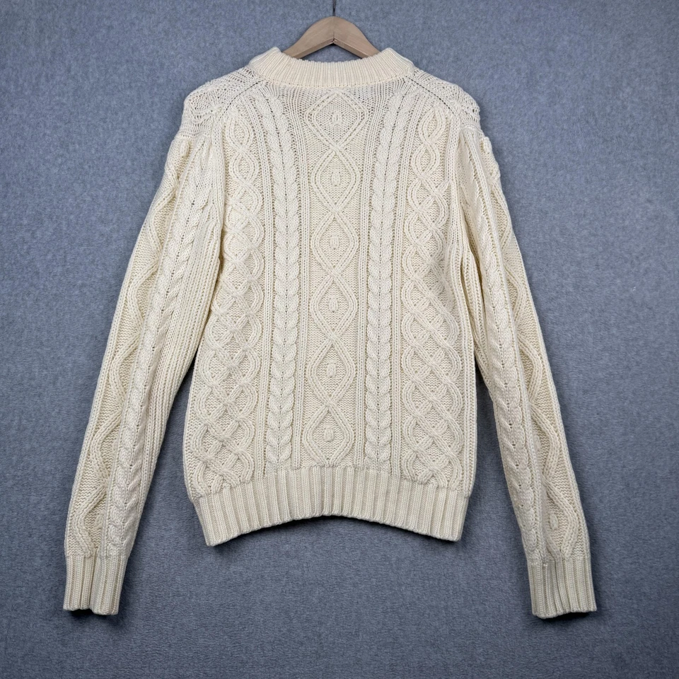 Vintage Puritan Sweater Mens Medium Cream Cable Knit Fisherman Aran Crewneck 90s - Image 3 of 4