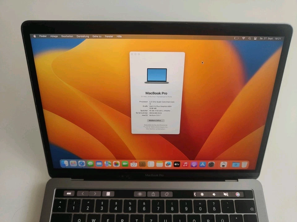 Apple MacBook Pro 13,3" 2018 (A1989)_i5 2,3 GHz_16 GB_256 GB SSD – Touchbar - Bild 3 von 4