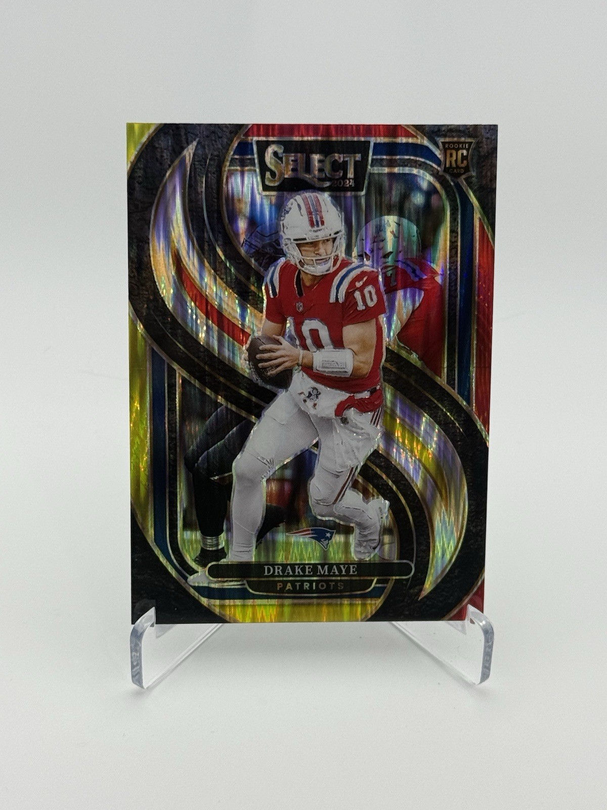 2024 Panini Select - Premier Level Drake Maye #113 Red & Yellow Shock Prizm (RC)