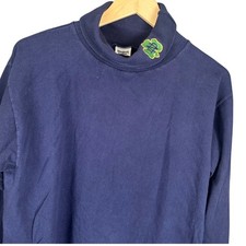 Vintage Hudson Valley Notre Dame Mock Neck Shirt Navy Blue Cotton Large USA Made