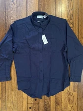 Van Heusen Buttoned Down Navy Long Sleeve Dress Shirt For Her Women Size L 12-14