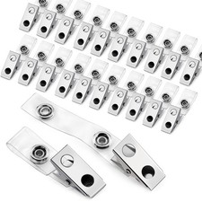 30 Pcs Metal Badge Clips with Clear PVC Straps ID Strap Clip Double Holes
